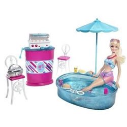 Mattel T9082 – Barbie Deluxe Möbel & Puppe, Grillplatz mit Pool Vorschaubild
