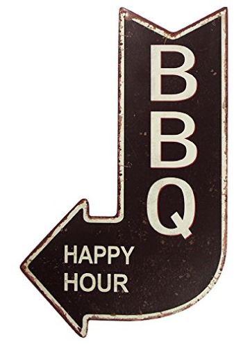 Nostalgie Blechschild » BBQ Happy Hour Wegweiser 40x25cm