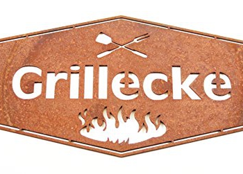 Stahl-Schild » „Grillecke“ in Edelrost-Optik | „Made in Germany“ | klein | 18 x 33 cm | Vorschaubild