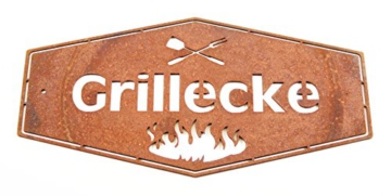 Stahl-Schild » „Grillecke“ in Edelrost-Optik | „Made in Germany“ | klein | 18 x 33 cm |