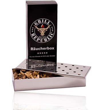 Grill Republic » Räucherbox für Smoker, Kugel und Gas-Grill | BBQ Smokerbox für tolles Raucharoma aus rostfreiem Edelstahl | 23×9,5×4,2 cm