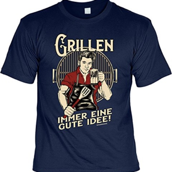 Grill T-Shirt für Männer – Grillen – Immer eine Gute Idee – Herren Shirts Blau Lustiges Geschenk-Set Bedruckt mit Grillmeister-Urkunde Vorschaubild