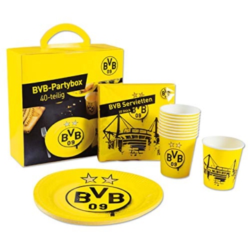 Borussia Dortmund Partyset (40-teilig) Teller, Becher, Servietten BVB 09 Plus Aufkleber Forever Dortmund