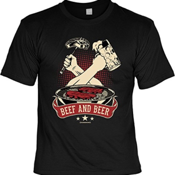 Geile-Fun-T-Shirts Grill T-Shirt für Männer – Grillen – Beef and Beer – Herren Shirts Schwarz Lustiges Geschenk-Set Bedruckt mit Grillmeister-Urkunde Vorschaubild