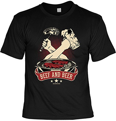 Geile-Fun-T-Shirts Grill T-Shirt für Männer – Grillen – Beef and Beer – Herren Shirts Schwarz Lustiges Geschenk-Set Bedruckt mit Grillmeister-Urkunde Vorschaubild