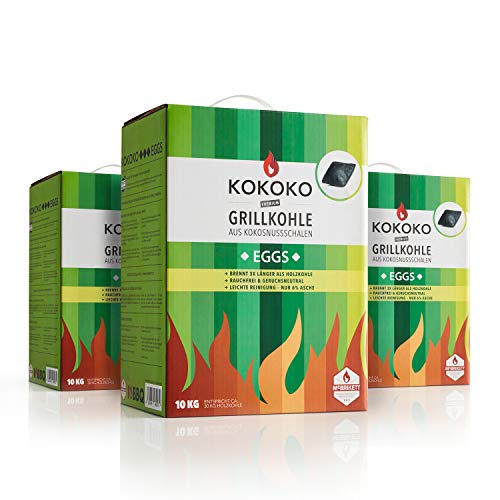 McBrikett KOKOKO EGGS 30kg Set | Premium Kokos-Grillkohle 3 x 10kg | Rauchfrei & top Hitze | Für alle Grills geeignet Vorschaubild