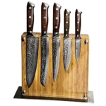 Stallion » Damastmesser Ironwood Messerset – Messer aus Damaststahl und mit Griff aus Eisenholz inklusive Messerblock Vorschaubild