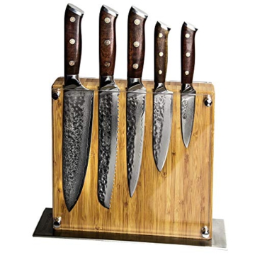 Stallion » Damastmesser Ironwood Messerset – Messer aus Damaststahl und mit Griff aus Eisenholz inklusive Messerblock