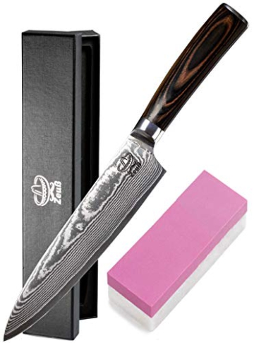 Zeuß » XL Küchenmesser Damastmesser (32cm) – Profimesser – Santoku – Kochmesser – Chefmesser – Allzweckmesser – 67 Schichten Japanischem Damaststahl
