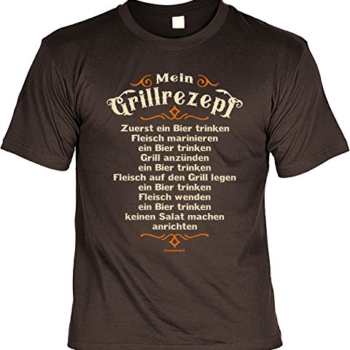 Grill T-Shirt für Männer – Mein Grillrezept – Zuerst EIN Bier – Herren Shirts braun lustiges Geschenk-Set Bedruckt mit Grillmeister-Urkunde Vorschaubild