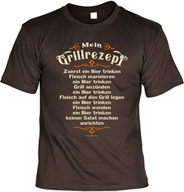 Grill T-Shirt für Männer – Mein Grillrezept – Zuerst EIN Bier – Herren Shirts braun lustiges Geschenk-Set Bedruckt mit Grillmeister-Urkunde