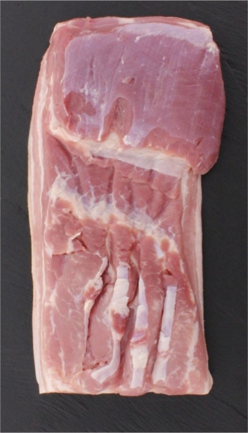 Frischeparadies » Schweinebauch ohne Knochen mit Schwarte DUROC, 0.9 kg