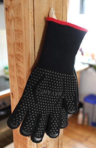 MAVANTO Grillhandschuhe EXTRA LANG hitzebeständig bis zu 500 Grad - perfekt auch am Ofen - Profi BBQ Handschuhe mit Unterarmschutz (Schwarz, S/M) - 4
