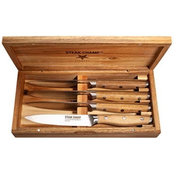 Steakchamp Premium Steakmesser-Set 4 Musketeer 4-teilig mit persönlicher Laser-Gravur auf der Holzbox - 3