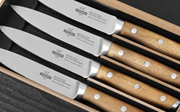 Steakchamp Steakmesser 4 Musketeer mit Holzgriff (Akazie), 4er Set, X30Cr13 rostfreier Küchenstahl