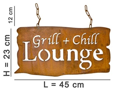 B2S BACK2SEASON Metall Tafel Grill und Chill Lounge Rost aufhängen Schriftzug Garten Frühling Spruch rostig Edelrost L45 cm - 2