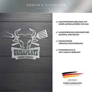 Rerum & Consilium Schild Grillplatz aus Edelstahl I Made in Germany I groß I 51 x 41 cm | 490 g - 3