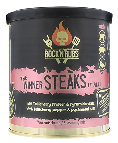 ROCK’N’RUBS Grillgewürz The Winner steaks it all – BBQ Rub zum Grillen mit Pyramidensalz & Telicherry Pfeffer – 140 g Vorschaubild