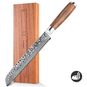 adelmayer® Damast Brotmesser 20,5 cm und mit Walnussgriff