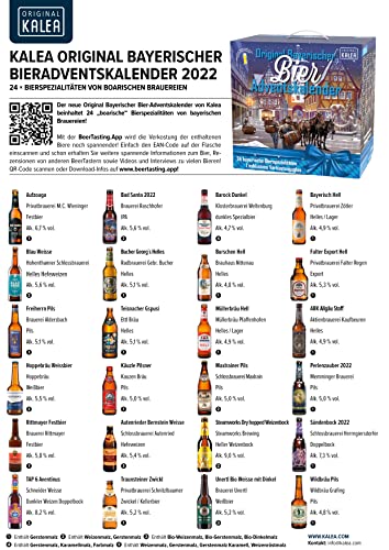 KALEA Bier-Adventskalender, Bierspezialitäten von Privatbrauereien aus Bayern und 1 Verkostungsglas, Neuheit 2022, Biergeschenk zur Vorweihnachtszeit für alle Bierliebhaber, 24 x 0,33 L - 2