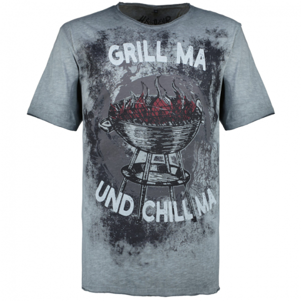 HangOwear T-Shirt mit Motivprint "GRILL MA und CHILL MA" im oil-washed Look